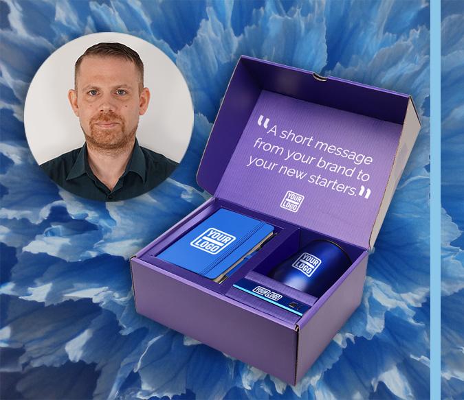 Branded items in an on boarding gift box