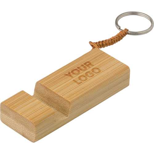 Bamboo key chain phone stand