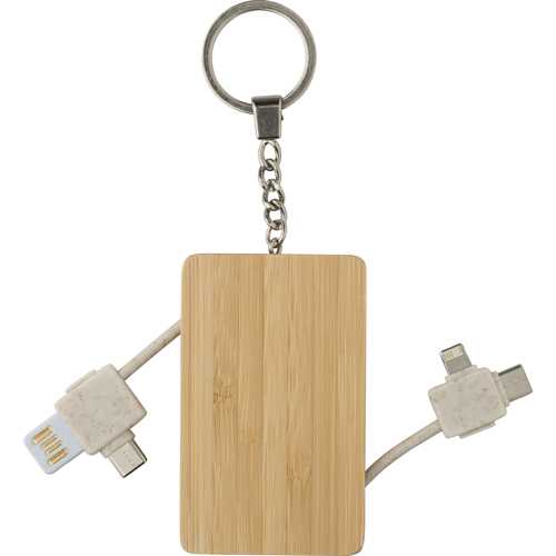 Bamboo keychain with charging cables