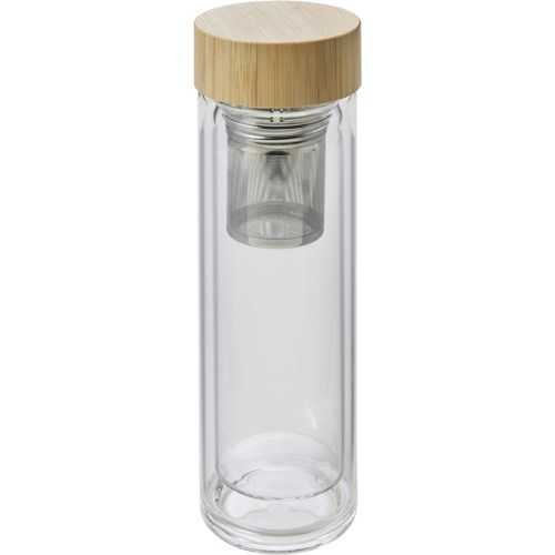 Glass and bamboo bottle with tea infuser (420ml)