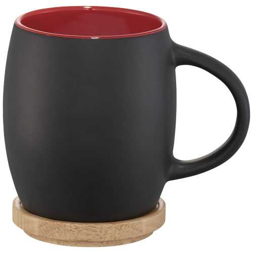 Hearth 400 ml ceramic mug with wooden coaster