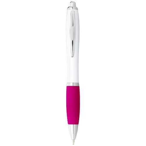 Nash ballpoint pen with white barrel and coloured grip (black ink)