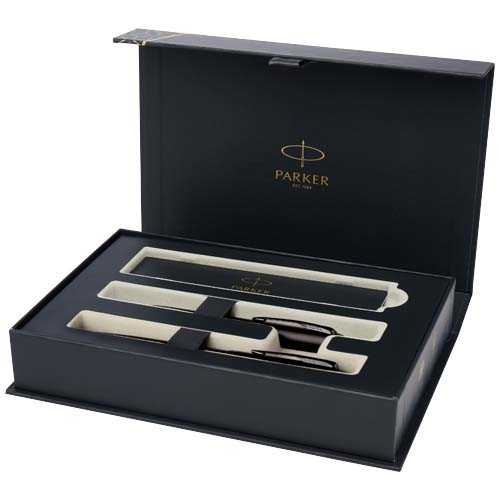 Parker IM achromatic ballpoint and rollerball pen set with gift box (black/blue ink)