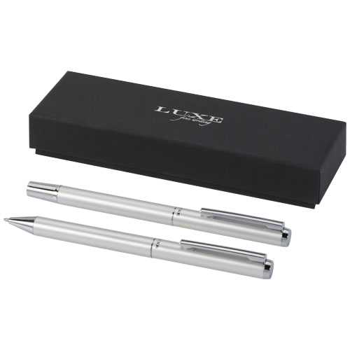 Lucetto recycled aluminium ballpoint and rollerball pen gift set (black ink)