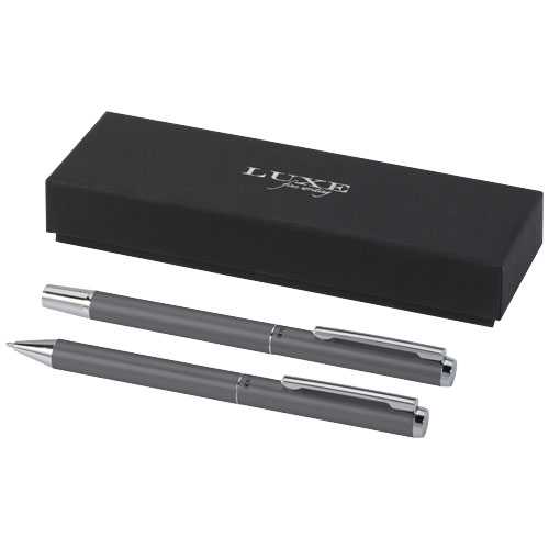 Lucetto recycled aluminium ballpoint and rollerball pen gift set (black ink)