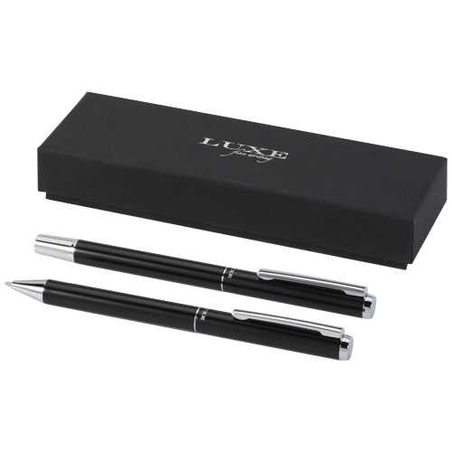 Lucetto recycled aluminium ballpoint and rollerball pen gift set (black ink)