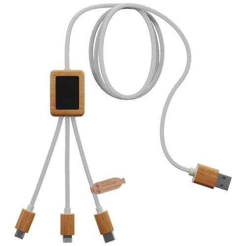 SCX.design C39 3-in-1 rPET light-up logo charging cable with squared bamboo casing