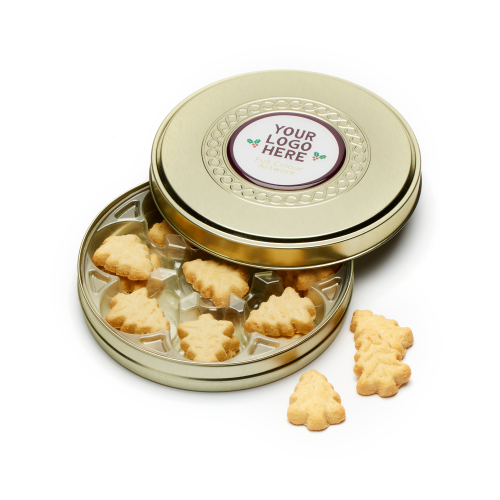 Winter Collection - Shallow Gold Treat Tin - Festive Shortbread Biscuits