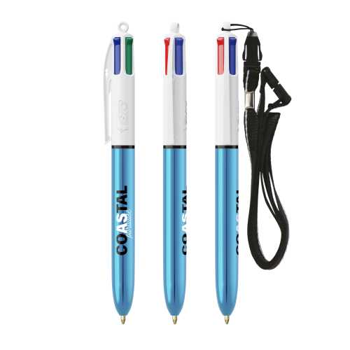 BIC® 4 Colours Shine with lanyard ballpen