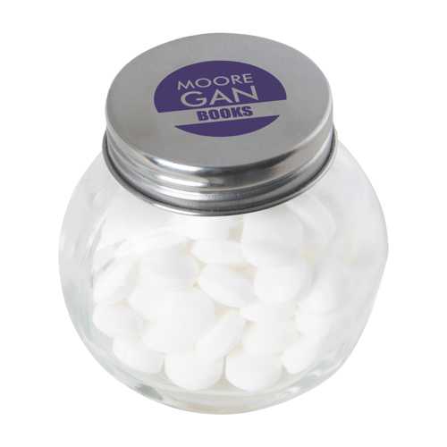 Small glass jar with dextrose mints