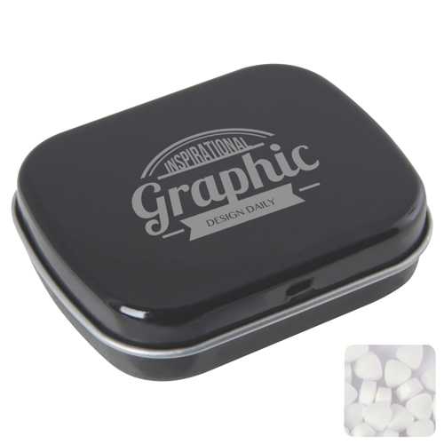 Flat hinged tin with sugar free mints