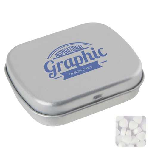 Flat hinged tin with sugar free mints