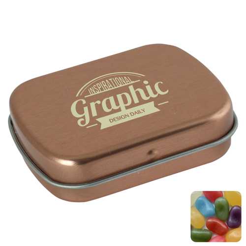 Flat hinged tin with jelly beans