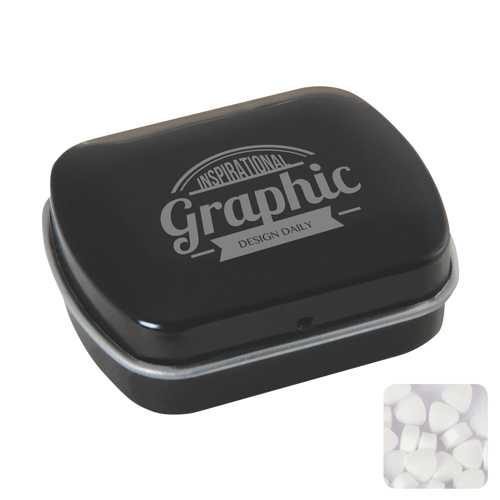 Small flat hinged tin with sugar free mints