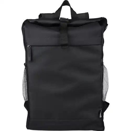 RPET polyester roll-top backpack.