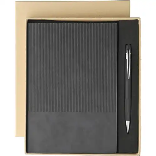 Recycled PU notebook with ballpen gift set (approx. A5)