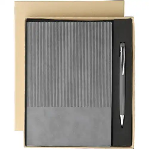 Recycled PU notebook with ballpen gift set (approx. A5)