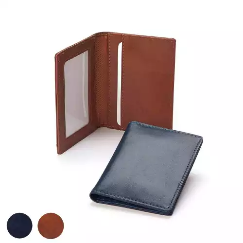  Accent Sandringham Nappa Leather Luxury Leather Card Case with Window Pocket, with accent stitching in a  choice of black, navy or brown.