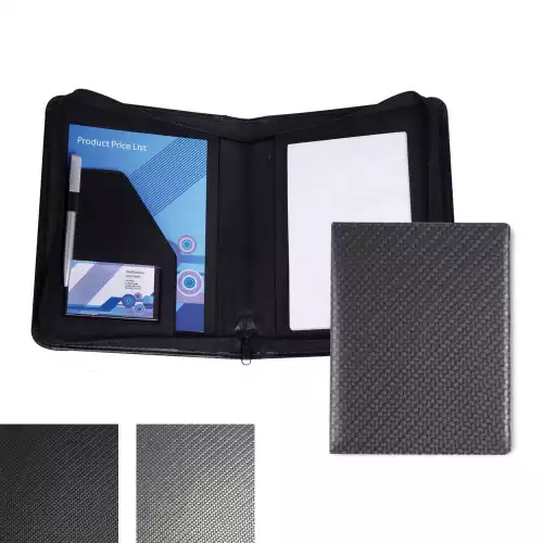 Carbon Fibre Textured PU A5 Zipped Conference Folder.