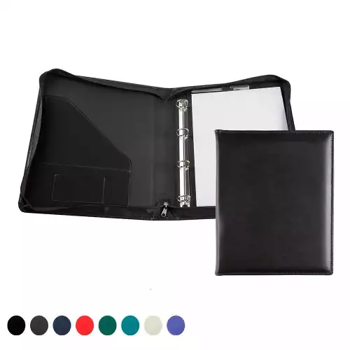 ELeather  recycled A4 Ring Zipped Binder with co ordinating Leather Interior Pockets