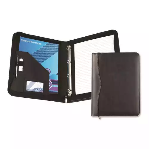 Black Houghton PU A4 Zipped Ring Binder