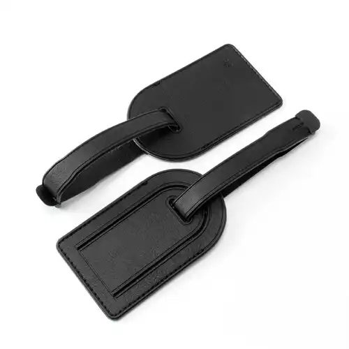 Black Biodegradable Large Luggage Tag in BioD a Biodegradable leather look material. 