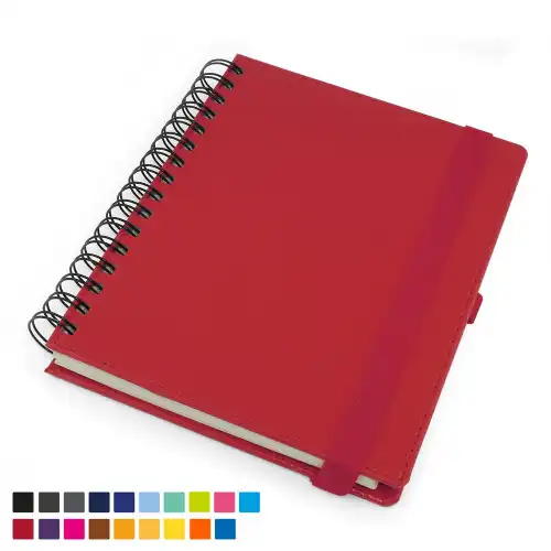 Deluxe A5 Wiro Notebook with Elastic Strap & Pen Loop in Belluno vegan leather look PU.