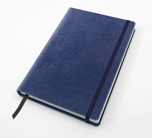 A5 Casebound Notebook with Elastic Strap in textured Saffiano in 4 metallic colours.