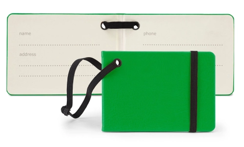 Notebook Style Luggage Tag, in Belluno, a vegan coloured leatherette with a subtle grain.