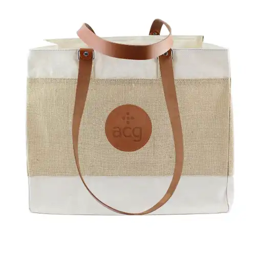 Deluxe Jute & Cotton Tote Bag with Chelsea Leather Handles