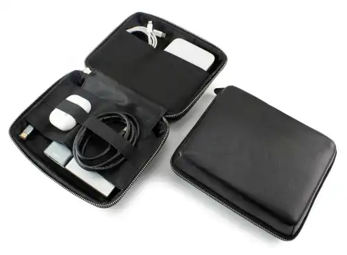 Black Sandringham Nappa Leather Zipped Tech Pouch