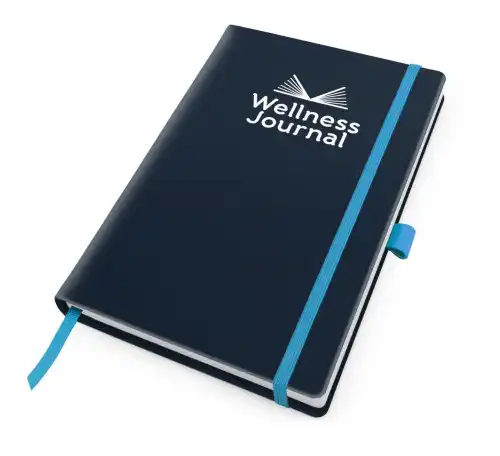Como Recycled Wellness Journal with Elastic Strap and Pen-Loop in a choice of colours to match or contrast.