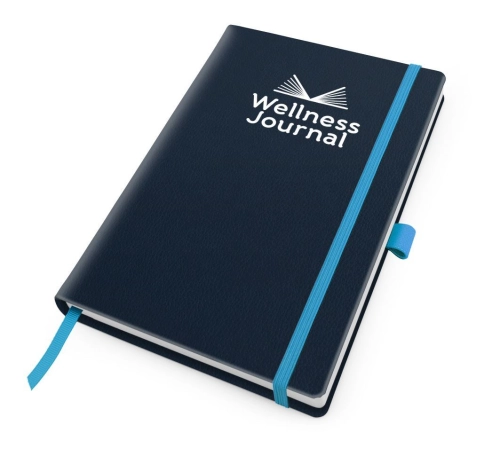 Como Recycled Wellness Journal with Elastic Strap and Pen-Loop in a choice of colours to match or contrast.