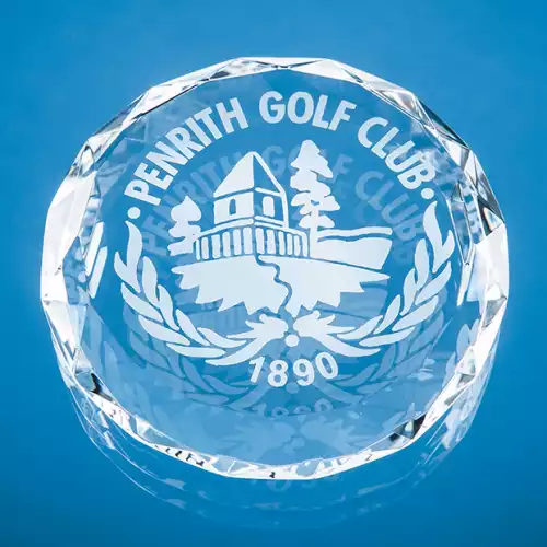 8cm Optical Crystal Facet Circle Paperweight