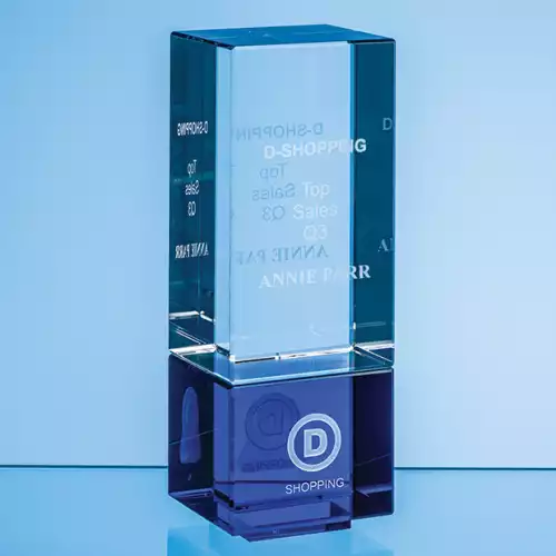 18cm Clear & Cobalt Blue Optical Crystal Berkley Column Award