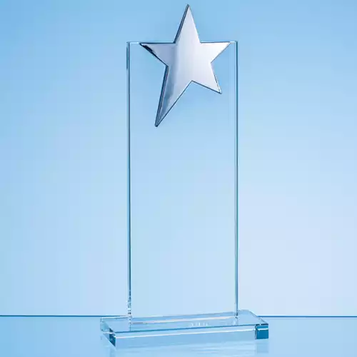 21.5cm Optical Crystal Mounted Rectangle with Silver Star
