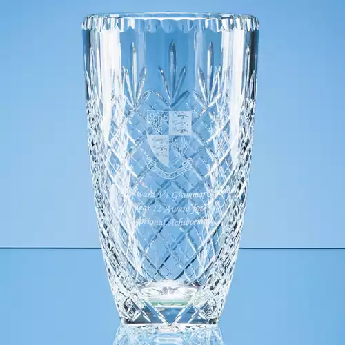 25cm Lead Crystal Panelled Barrel Vase