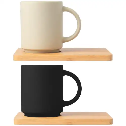 Café Duo - 325 ml Ceramic Mug & Bamboo Board Set