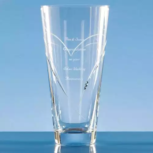 25cm Diamante Conical Vase with Heart Shaped Cutting