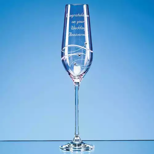 Single Pink Diamante Champagne Flute with Spiral Design Cutting