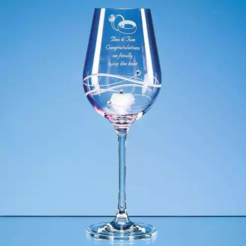 Single Pink Diamante Wine Glass with Spiral Design Cutting