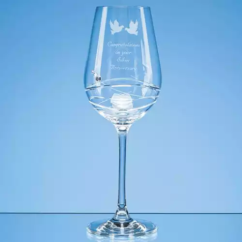 Single Diamante Wine Glass with Modena Spiral Cutting