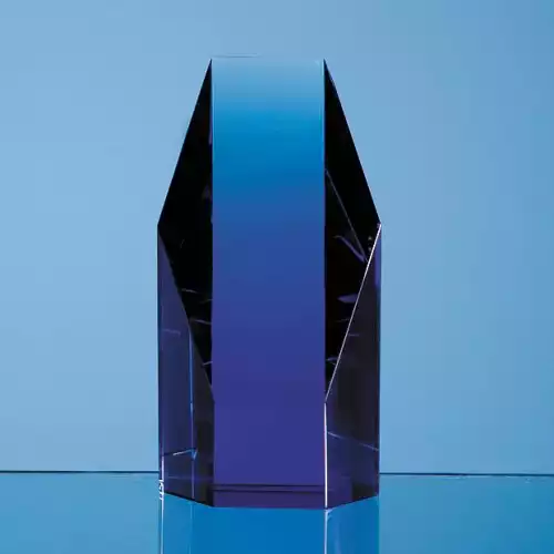 12.5cm Sapphire Blue Optical Crystal Hexagon Award