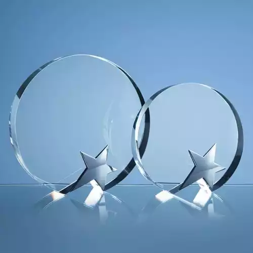 18cm Optical Crystal Circle Award with Silver Star