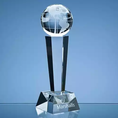 26cm Optical Crystal Facetted Globe Column Award