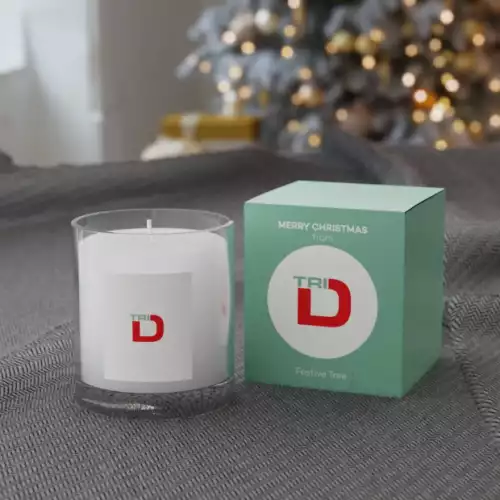 9.2cm Personalised Festive Tree Scented Candle in a Printed Gift Box