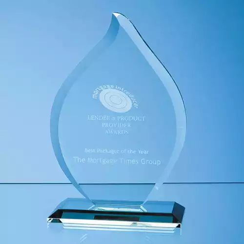 19cm x 13.5cm x 12mm Jade Glass Flame Award