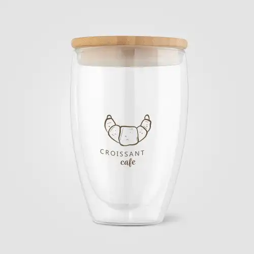 Sculpture - 355 ml Double Wall Glass Tumbler with Bamboo Lid