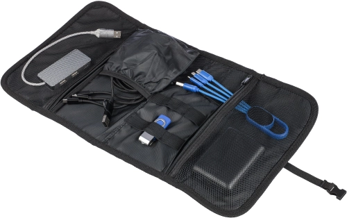 Roll-up bag for chargers and cables.