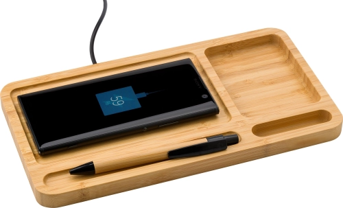 Bamboo desk organiser and charger